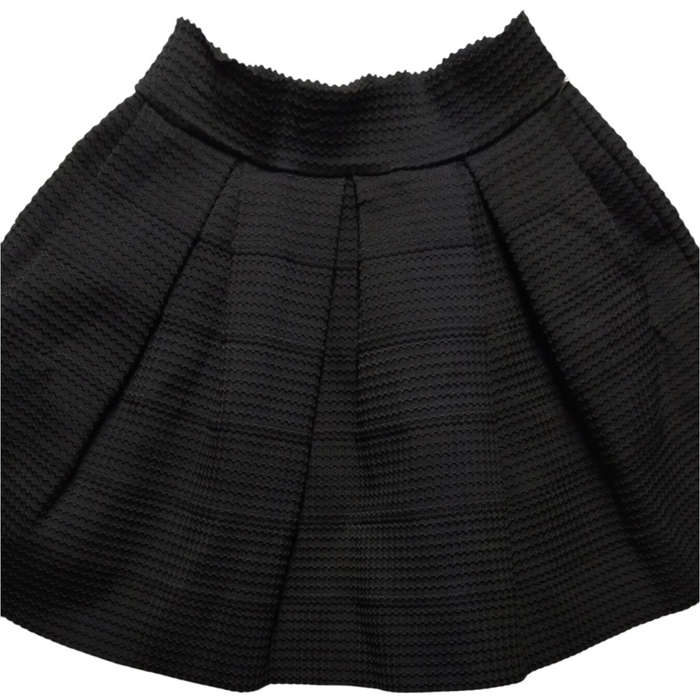 Active Seamed‎ Mini Skirt Pleated A-Line Textured Black Skater Size L